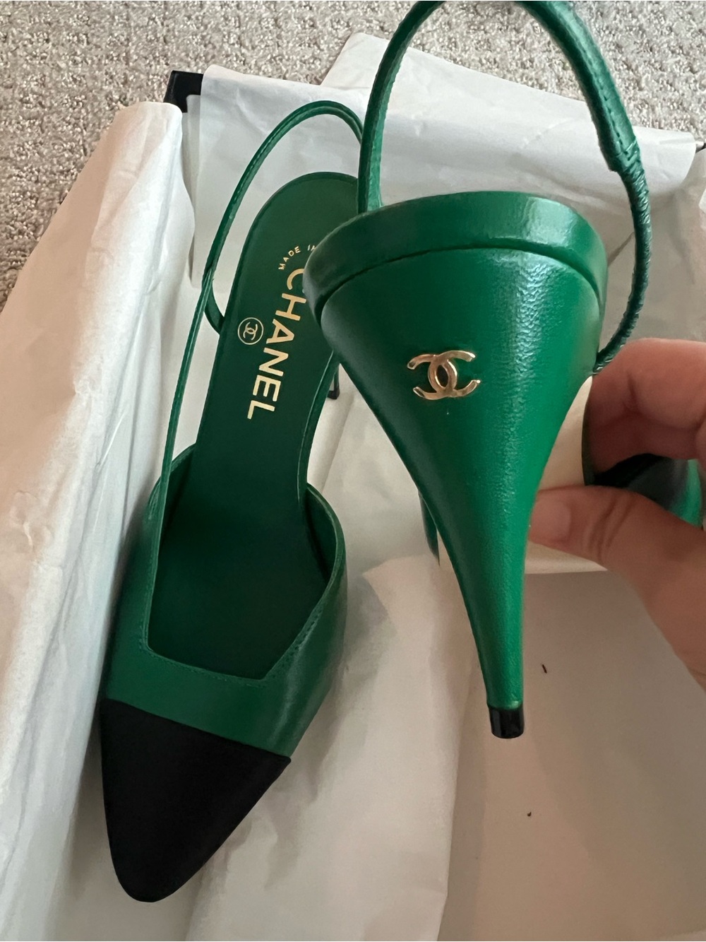 Chanel 26A size 36 C green black slingbacks - Picture 3 of 9